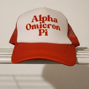 Alpha Omicron Pi Red and White Cap